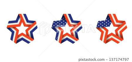 Set of star shaped American flags. United States of America 250th anniversary celebration badges 137174797