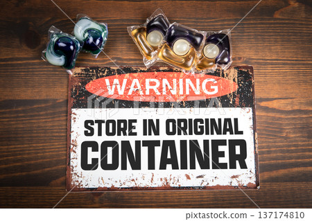 WARNING Store In Original Container Laundry Detergent Capsules Safety Notice 137174810