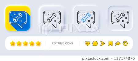 Spanner tool line icon. Neumorphic, Flat shadow, 3d buttons. Repair service chat sign. Fix instruments symbol. Line spanner icon. Social media icons. Vector Spanner tool line icon. Neumorphic, Flat shadow, 3d buttons. Repair service chat sign. Fix instruments symbol. Line spanner icon. Social media icons. Vector 137174870