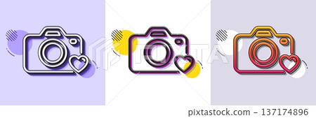 Photo camera line icon. Halftone dotted pattern. Gradient icon with grain shadow. Love photography sign. Heart symbol. Line photo camera icon. Various designs. Vector Photo camera line icon. Halftone dotted pattern. Gradient icon with grain shadow. Love photography sign. Heart symbol. Line photo camera icon. Various designs. Vector 137174896