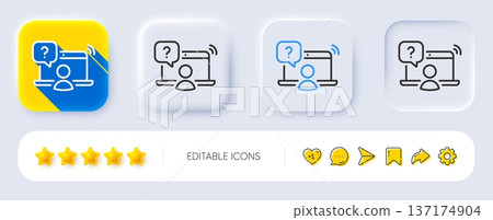 Online question line icon. Neumorphic, Flat shadow, 3d buttons. Ask help sign. Outsource support symbol. Line online question icon. Social media icons. Vector Online question line icon. Neumorphic, Flat shadow, 3d buttons. Ask help sign. Outsource support symbol. Line online question icon. Social media icons. Vector 137174904