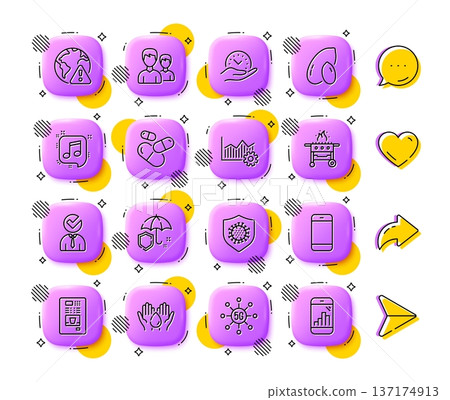 Coronavirus, Capsule pill and Wash hands line icons. App 3d buttons. Social media comment, share, like icons. Pack of Safe time, Coffee vending, Vacancy icon. Vector Coronavirus, Capsule pill and Wash hands line icons. App 3d buttons. Social media comment, share, like icons. Pack of Safe time, Coffee vending, Vacancy icon. Vector 137174913