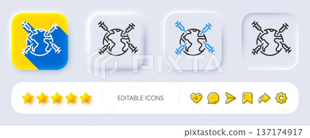 World vaccination line icon. Neumorphic, Flat shadow, 3d buttons. Corona syringe sign. Covid vaccine symbol. Line world vaccination icon. Social media icons. Vector World vaccination line icon. Neumorphic, Flat shadow, 3d buttons. Corona syringe sign. Covid vaccine symbol. Line world vaccination icon. Social media icons. Vector 137174917