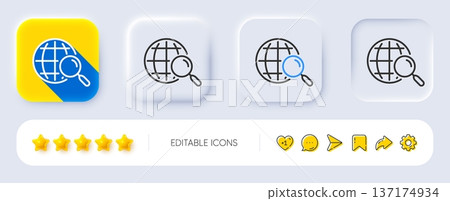 Web search line icon. Neumorphic, Flat shadow, 3d buttons. Find internet results sign. Line web search icon. Social media icons. Vector 137174934