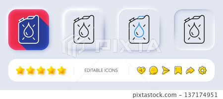 Canister line icon. Neumorphic, Flat shadow, 3d buttons. Diesel fuel sign. Kerosene or gasoline container symbol. Line canister icon. Social media icons. Vector 137174951
