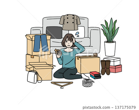一幅女人無法完成搬家的插圖 137175079