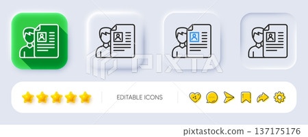Business recruitment line icon. Neumorphic, Flat shadow, 3d buttons. CV documents or Portfolio sign. Line job interview icon. Social media icons. Vector 137175176