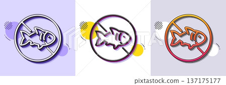 Stop fishing line icon. Halftone dotted pattern. Gradient icon with grain shadow. Fish catching forbidden sign. Prohibited symbol. Line stop fishing icon. Various designs. Vector 137175177