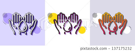 Moisturizing oil line icon. Halftone dotted pattern. Gradient icon with grain shadow. Skin care sign. Wash hands symbol. Line wash hands icon. Various designs. Vector 137175232