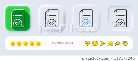 Approved document line icon. Neumorphic, Flat shadow, 3d buttons. Accepted file sign. Verification symbol. Line approved document icon. Social media icons. Vector Approved document line icon. Neumorphic, Flat shadow, 3d buttons. Accepted file sign. Verification symbol. Line approved document icon. Social media icons. Vector 137175246