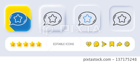 Favorite chat line icon. Neumorphic, Flat shadow, 3d buttons. Speech bubble with star sign. Best symbol. Line favorite chat icon. Social media icons. Vector Favorite chat line icon. Neumorphic, Flat shadow, 3d buttons. Speech bubble with star sign. Best symbol. Line favorite chat icon. Social media icons. Vector 137175248
