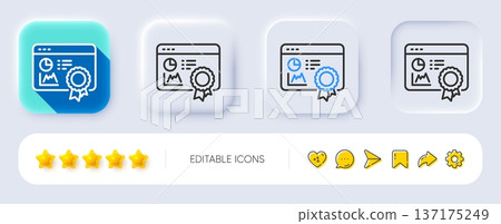 Seo statistics line icon. Neumorphic, Flat shadow, 3d buttons. Search engine certificate sign. Analytics chart symbol. Line seo certificate icon. Social media icons. Vector Seo statistics line icon. Neumorphic, Flat shadow, 3d buttons. Search engine certificate sign. Analytics chart symbol. Line seo certificate icon. Social media icons. Vector 137175249