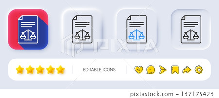 Legal documents line icon. Neumorphic, Flat shadow, 3d buttons. Justice scales sign. Judgement doc symbol. Line legal documents icon. Social media icons. Vector Legal documents line icon. Neumorphic, Flat shadow, 3d buttons. Justice scales sign. Judgement doc symbol. Line legal documents icon. Social media icons. Vector 137175423