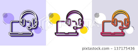 Consult line icon. Halftone dotted pattern. Gradient icon with grain shadow. Online consulting sign. Laptop with headset symbol. Line consult icon. Various designs. Vector Consult line icon. Halftone dotted pattern. Gradient icon with grain shadow. Online consulting sign. Laptop with headset symbol. Line consult icon. Various designs. Vector 137175436