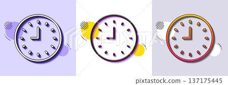 Clock line icon. Halftone dotted pattern. Gradient icon with grain shadow. Time sign. Office Watch or Timer symbol. Line clock icon. Various designs. Vector 137175445