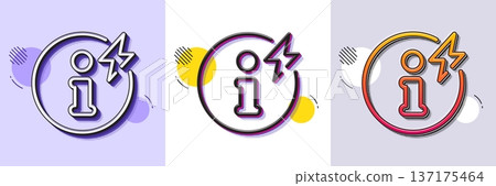Power info line icon. Halftone dotted pattern. Gradient icon with grain shadow. Electric energy information sign. Charge inform symbol. Line power info icon. Various designs. Vector 137175464