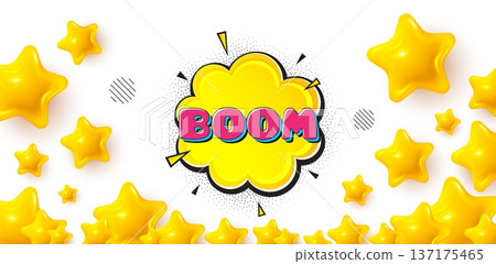 Boom bubble winner banner with 3d stars. Golden stars banner. Boom comic cartoon bubble banner. Discount sticker shape. Sale coupon icon. Review rate background. Vector Boom bubble winner banner with 3d stars. Golden stars banner. Boom comic cartoon bubble banner. Discount sticker shape. Sale coupon icon. Review rate background. Vector 137175465