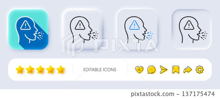 Cough line icon. Neumorphic, Flat shadow, 3d buttons. Coronavirus symptom sign. Flu, sneeze or pneumonie symbol. Line cough icon. Social media icons. Vector Cough line icon. Neumorphic, Flat shadow, 3d buttons. Coronavirus symptom sign. Flu, sneeze or pneumonie symbol. Line cough icon. Social media icons. Vector 137175474
