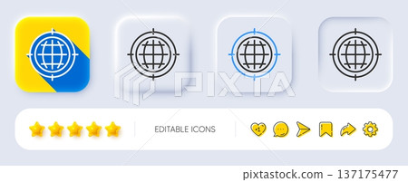 Seo target line icon. Neumorphic, Flat shadow, 3d buttons. Search engine optimization sign. Internet symbol. Line seo internet icon. Social media icons. Vector 137175477