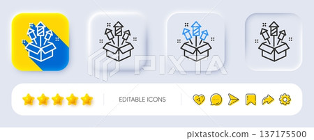 Fireworks rocket line icon. Neumorphic, Flat shadow, 3d buttons. Pyrotechnic salute sign. Carnival celebration lights symbol. Line fireworks rocket icon. Social media icons. Vector 137175500