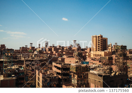 Aerial View of Cairo Garbage City Showing Dense Urban Housing Aerial View of Cairo Garbage City Showing Dense Urban Housing 137175560