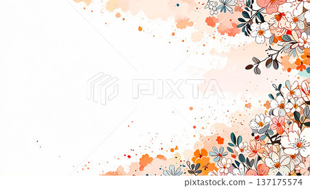Watercolor floral background material Botanical frame Copy space 137175574