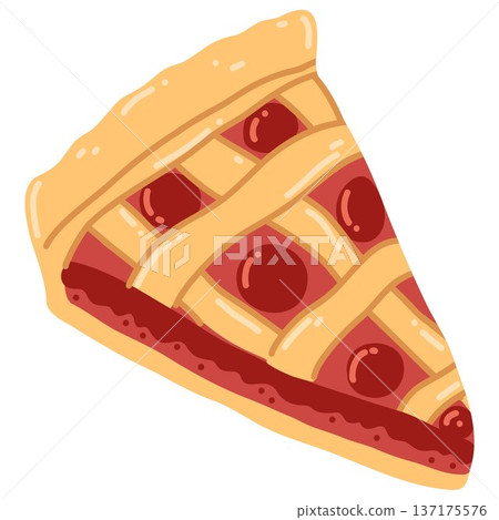 Hand drawn slice of cherry pie, sweet traditional bakery 137175576