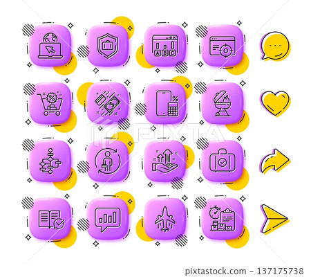 Survey results, Seo targeting and Grill line icons. App 3d buttons. Social media comment, share, like icons. Pack of Analysis graph, Replacement, Approved documentation icon. Vector Survey results, Seo targeting and Grill line icons. App 3d buttons. Social media comment, share, like icons. Pack of Analysis graph, Replacement, Approved documentation icon. Vector 137175738