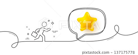Businessman run line icon. Continuous line with 3d star. Person running sign. Business growth symbol. 3d star in speech bubble. Businessman run single line ribbon. Loop curve pattern. Vector Businessman run line icon. Continuous line with 3d star. Person running sign. Business growth symbol. 3d star in speech bubble. Businessman run single line ribbon. Loop curve pattern. Vector 137175778