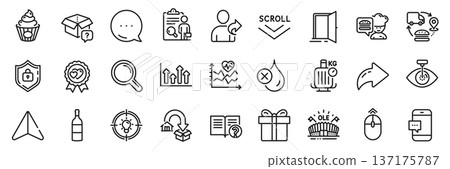Cake, Gift box and No waterproof line icons pack. Share, Message, Paper plane icons. Supply chain, Open door, Refer friend web icon. Moving service, Inspect, Research pictogram. Vector Cake, Gift box and No waterproof line icons pack. Share, Message, Paper plane icons. Supply chain, Open door, Refer friend web icon. Moving service, Inspect, Research pictogram. Vector 137175787