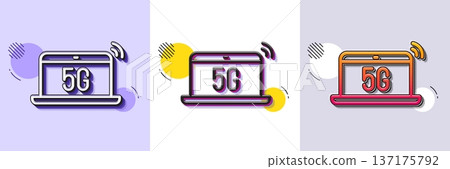 5g notebook line icon. Halftone dotted pattern. Gradient icon with grain shadow. Wireless technology sign. Mobile wifi internet symbol. Line 5g notebook icon. Various designs. Vector 137175792