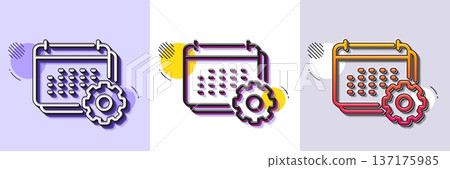 Calendar line icon. Halftone dotted pattern. Gradient icon with grain shadow. Annual planner sign. Event schedule symbol. Line calendar icon. Various designs. Vector 137175985