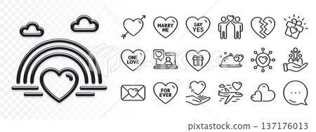 Say yes, Love and Romantic gift line icons for web app. Glare of light effect. Message icon. Pack of Inclusion, One love, Lgbt pictogram icons. Care, Valentine, Friends couple signs. Vector Say yes, Love and Romantic gift line icons for web app. Glare of light effect. Message icon. Pack of Inclusion, One love, Lgbt pictogram icons. Care, Valentine, Friends couple signs. Vector 137176013