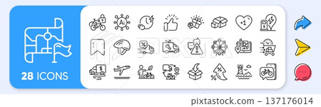 Destination flag, Lighthouse and Ferris wheel line icons. Interest rate, AI generate, Inflation icons. Pack of Warning, Eco bike, Delivery discount icon. Vector Destination flag, Lighthouse and Ferris wheel line icons. Interest rate, AI generate, Inflation icons. Pack of Warning, Eco bike, Delivery discount icon. Vector 137176014
