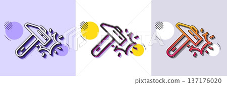 Hammer blow line icon. Halftone dotted pattern. Gradient icon with grain shadow. Crash protection sign. Repair tool symbol. Line hammer blow icon. Various designs. Vector 137176020