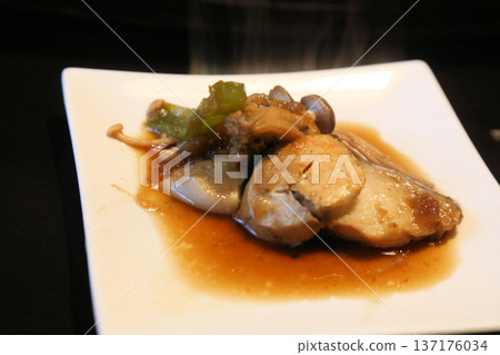 Simmered silver cod with monkfish liver, fish dish, simmered dish, Japanese food 137176034
