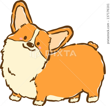 Cute Happy Corgi dog standing cartoon hand drawn 137176101
