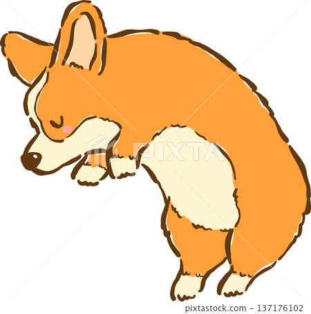 Cute Happy Corgi dog sleeping curled up cartoon hand drawn 137176102