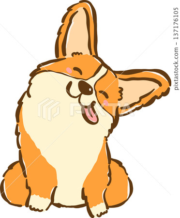 Cute Silly Corgi dog sitting tongue out cartoon hand drawn Cute Silly Corgi dog sitting tongue out cartoon hand drawn 137176105