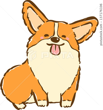 Cute Smile Corgi dog sitting tongue out cartoon hand drawn Cute Smile Corgi dog sitting tongue out cartoon hand drawn 137176106