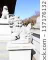 神社和寺廟中供奉的石獅子雕像 137176132