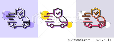 Transport insurance line icon. Halftone dotted pattern. Gradient icon with grain shadow. Car risk coverage sign. Delivery protection symbol. Line transport insurance icon. Various designs. Vector 137176214