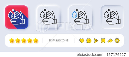 Wash hands line icon. Neumorphic, Flat shadow, 3d buttons. Covid hygiene sign. Clean washing symbol. Line wash hands icon. Social media icons. Vector Wash hands line icon. Neumorphic, Flat shadow, 3d buttons. Covid hygiene sign. Clean washing symbol. Line wash hands icon. Social media icons. Vector 137176227