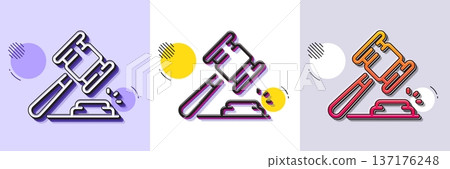 Auction hammer line icon. Halftone dotted pattern. Gradient icon with grain shadow. Bid offer sign. Lot was sold symbol. Line auction hammer icon. Various designs. Vector 137176248