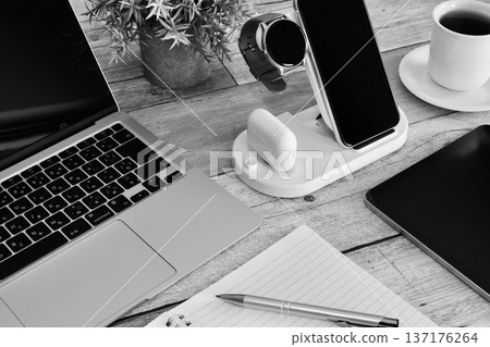 Monochrome business items digital devices 137176264