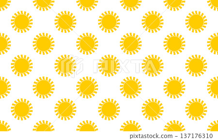Cute yellow sun silhouettes seamless pattern. Sunburst, sunlight or sunshine background. Summer theme wallpaper. Happy positive vibes textile or wrapping paper print. Vector flat illustration 137176310