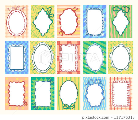Frame Set Doodle Borders Handdrawn 137176313