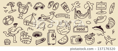 Vacation Doodle Set Summer Elements Vacation Doodle Set Summer Elements 137176320
