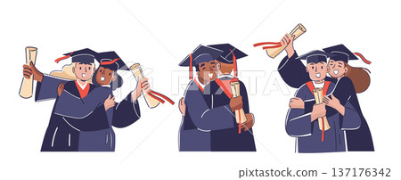 Graduate Friends Celebrate Achievement Cartoon Graduate Friends Celebrate Achievement Cartoon 137176342