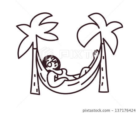 Woman in Hammock Relax Under Palms Woman in Hammock Relax Under Palms 137176424